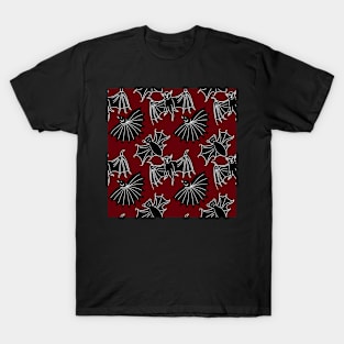 Red Goth Medieval Art Bats T-Shirt